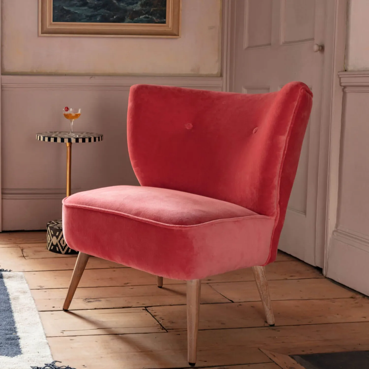 Graham & Green Alpana Coral Velvet Cocktail Chair