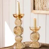 Graham & Green Amber Bubble Glass Candle Holders