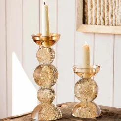 Graham & Green Amber Bubble Glass Candle Holders