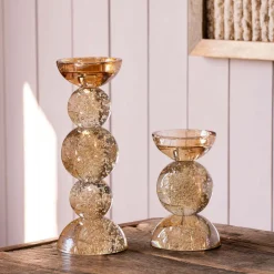 Graham & Green Amber Bubble Glass Candle Holders