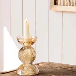 Graham & Green Amber Bubble Glass Candle Holders