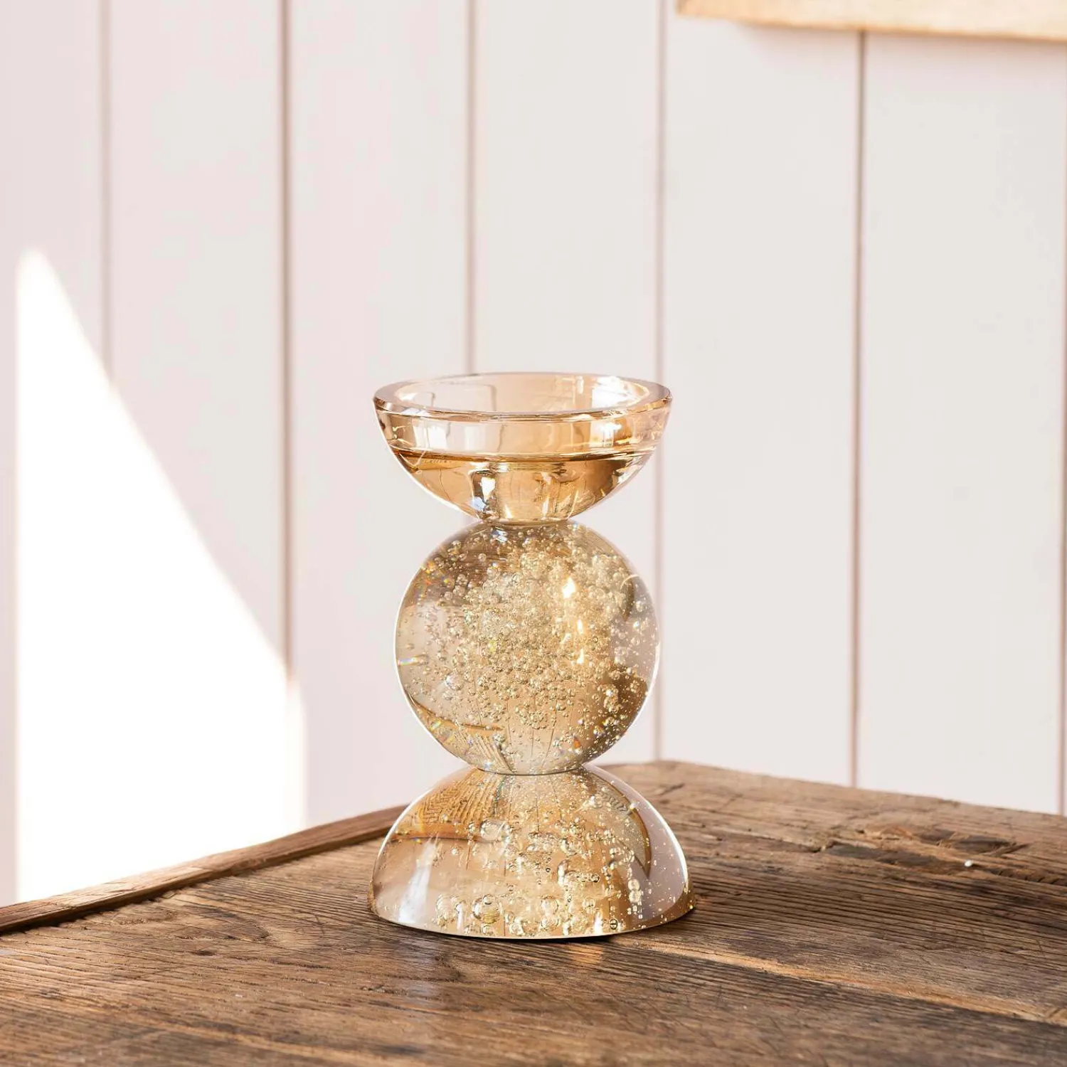 Graham & Green Amber Bubble Glass Candle Holders
