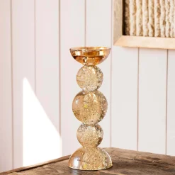 Graham & Green Amber Bubble Glass Candle Holders