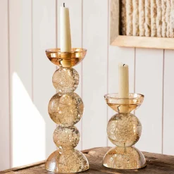 Graham & Green Amber Bubble Glass Candle Holders