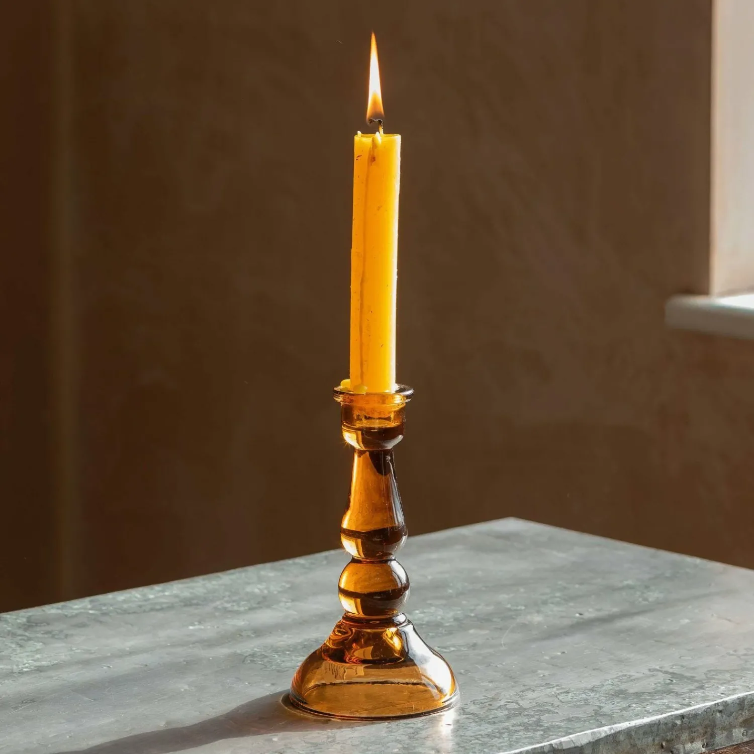 Graham & Green Amber Glass Candle Holder
