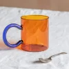 Graham & Green Amber Glass Mug with Blue Handle