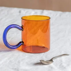 Graham & Green Amber Glass Mug with Blue Handle