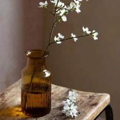 Graham & Green Amber Ribbed Glass Bottle Vase