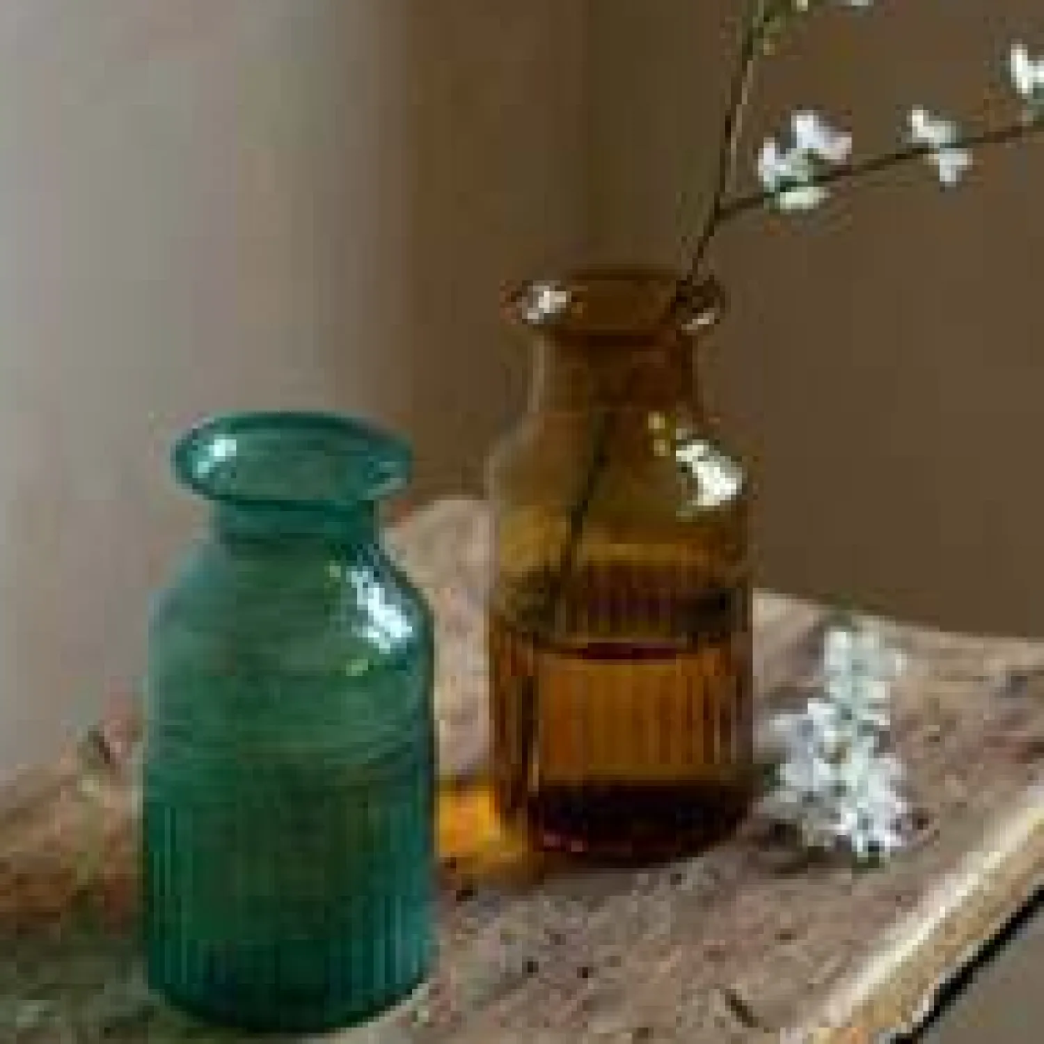 Graham & Green Amber Ribbed Glass Bottle Vase