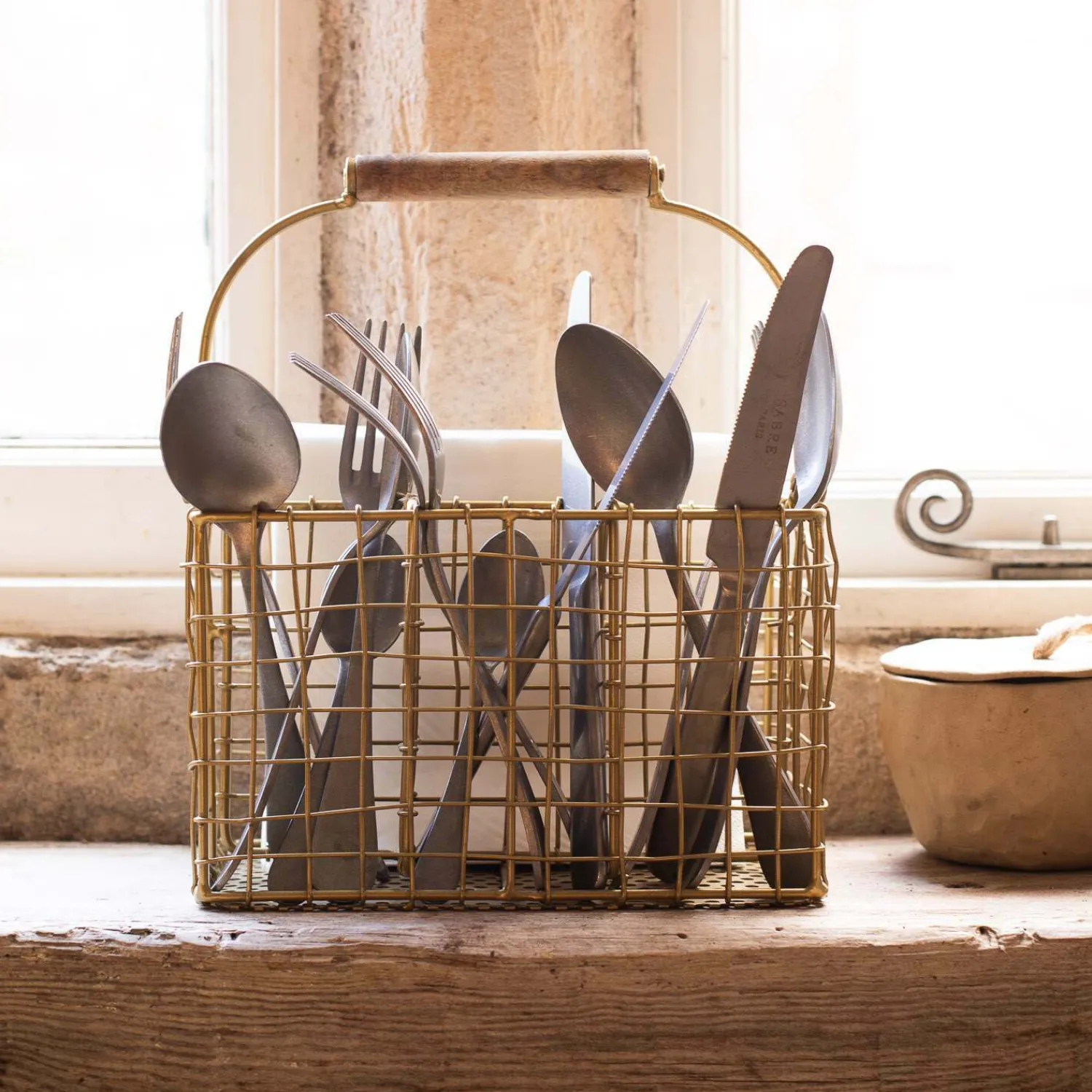 Graham & Green Antique Brass Cutlery Holder