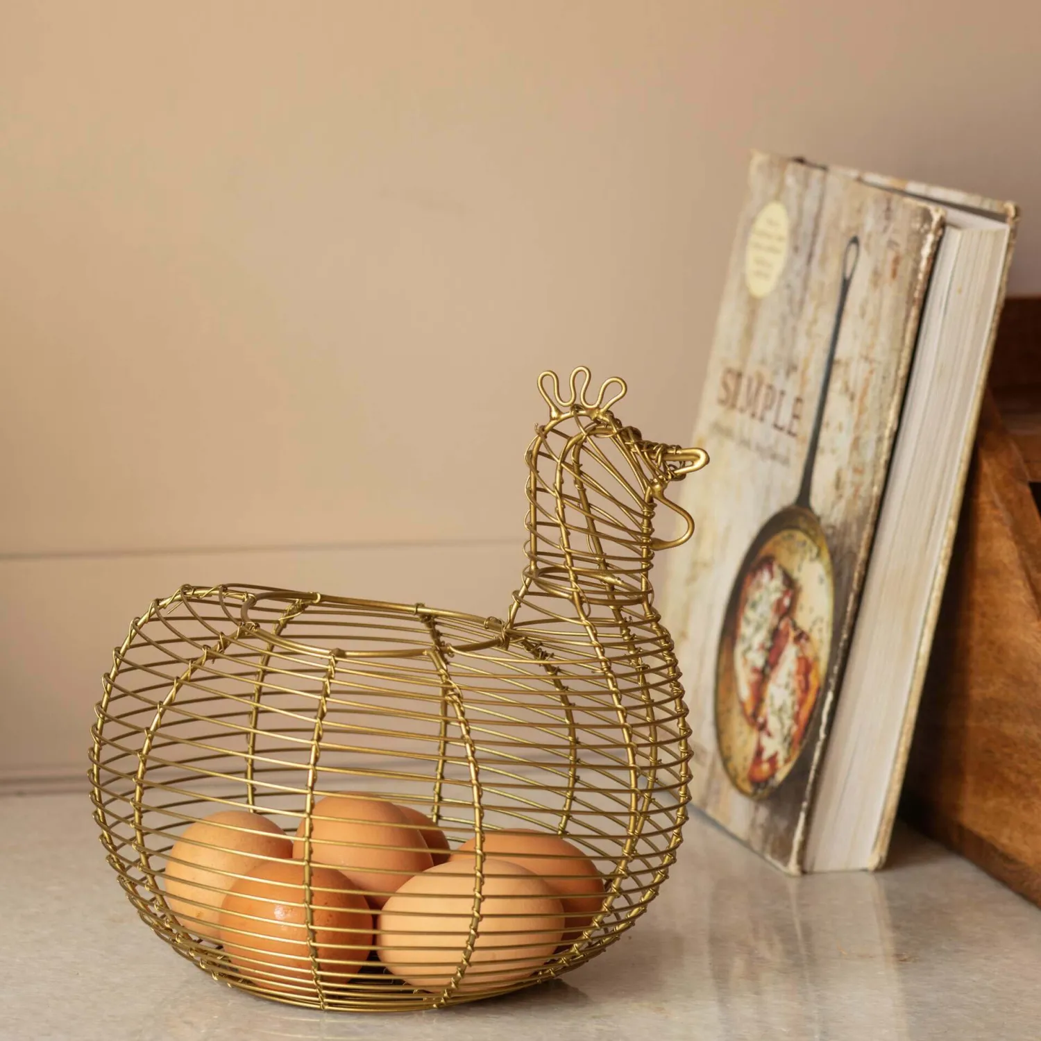 Graham & Green Antique Brass Hen Basket