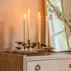 Graham & Green Antique Brass Leaves Candle Holder