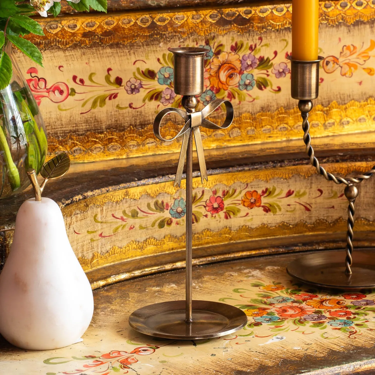 Graham & Green Antique Brass Tall Candle Holder