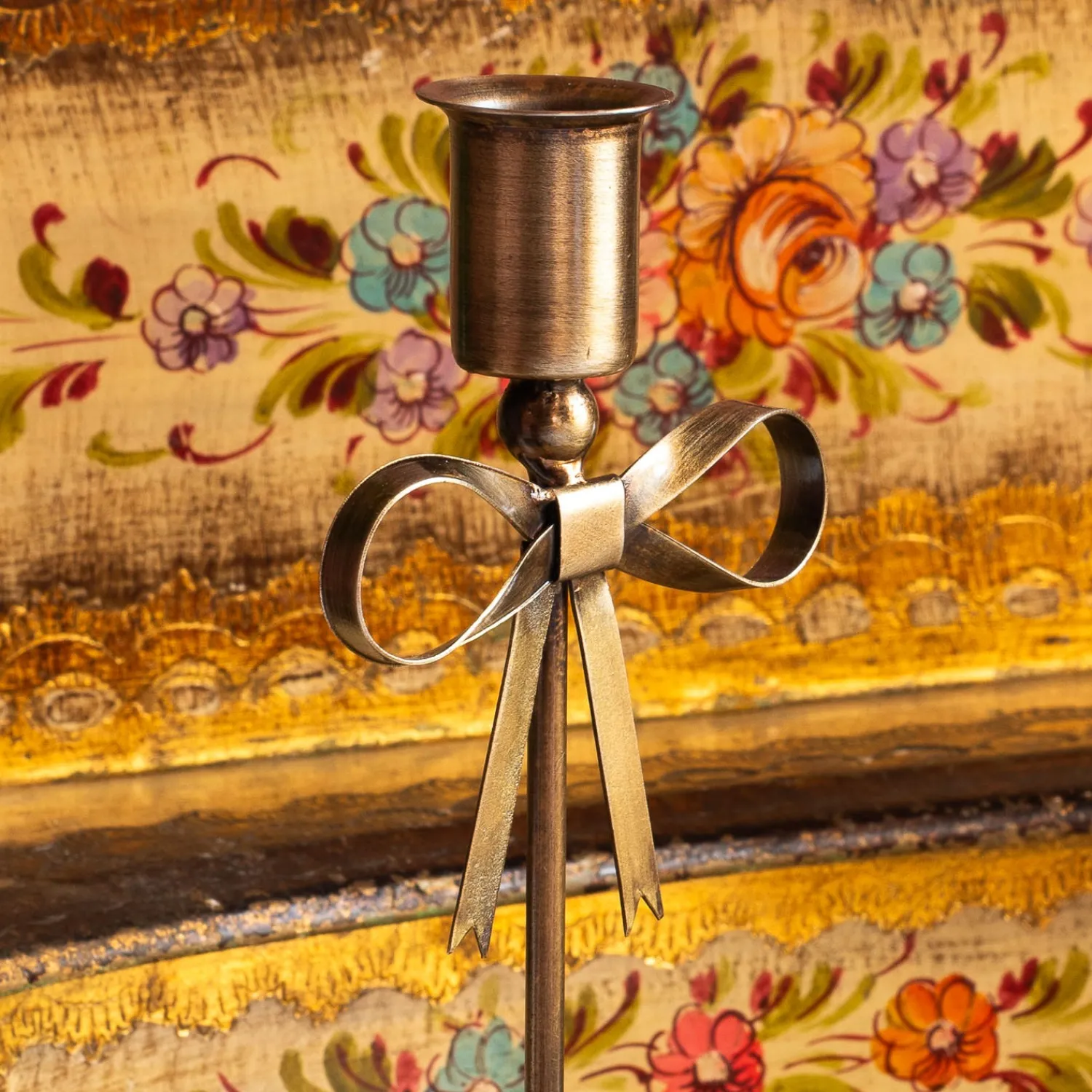 Graham & Green Antique Brass Tall Candle Holder