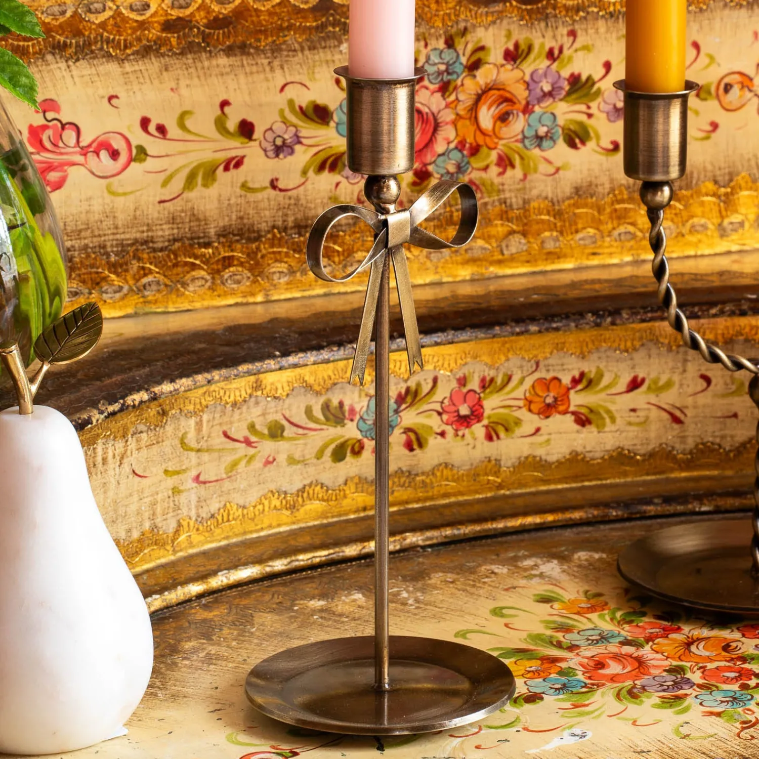 Graham & Green Antique Brass Tall Candle Holder