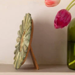 Graham & Green Antique Green Flower Round Bone Frame