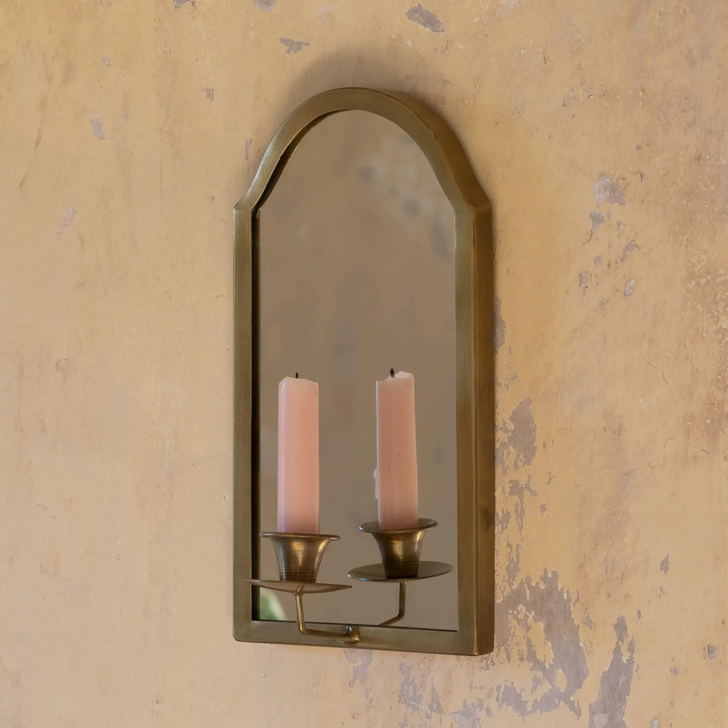 Graham & Green Antiqued Brass Wall Mirror with Candle Sconce