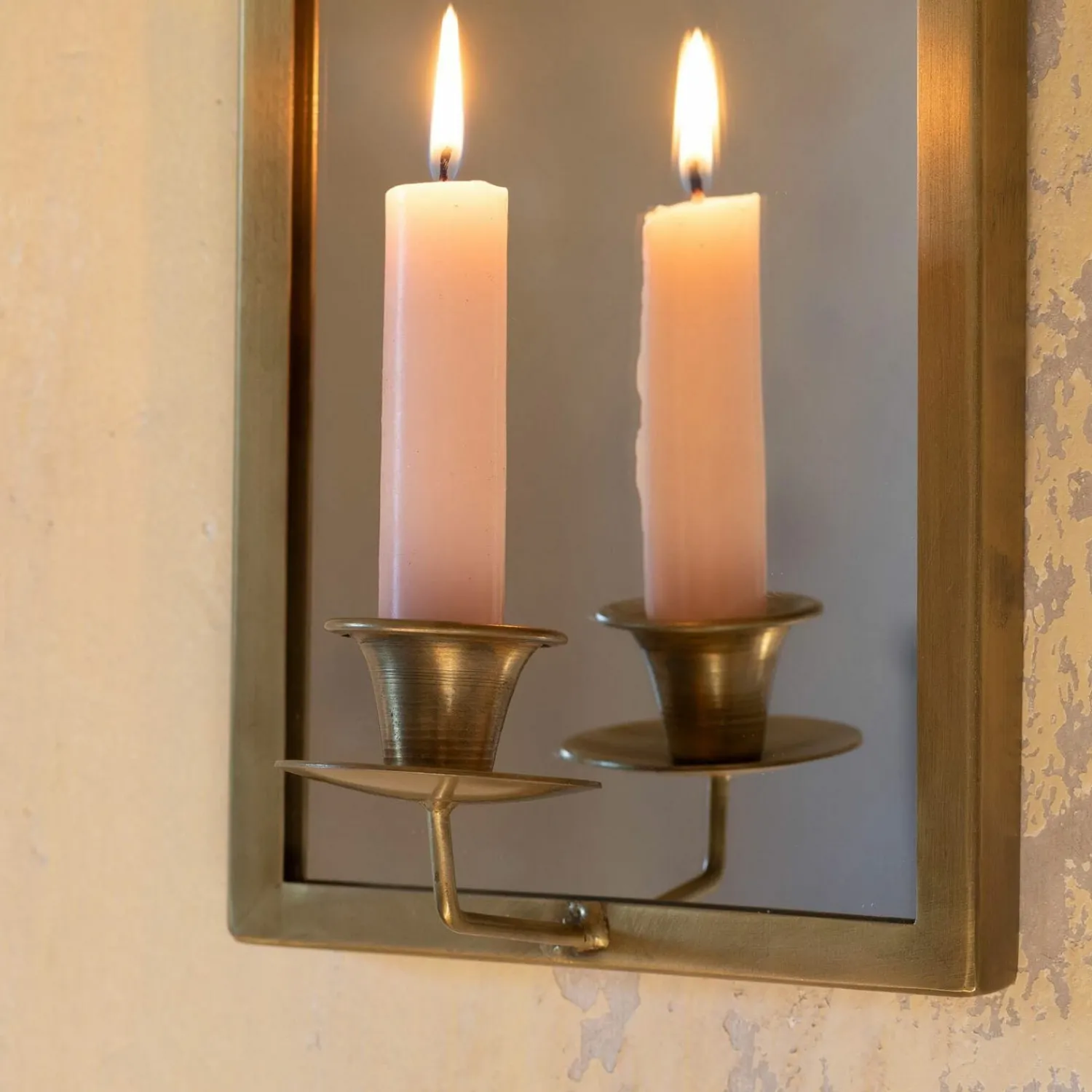 Graham & Green Antiqued Brass Wall Mirror with Candle Sconce