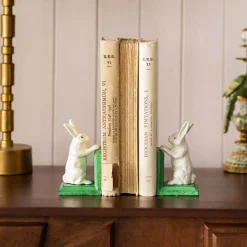 Graham & Green Antiqued Cast Iron White Rabbit Bookends