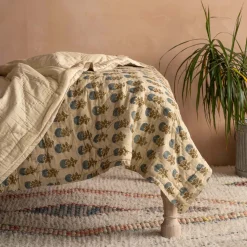 Graham & Green Antiqued Floral Block Printed Quilts
