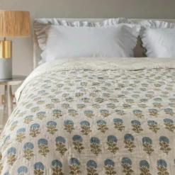 Graham & Green Antiqued Floral Block Printed Quilts