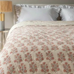 Graham & Green Antiqued Floral Block Printed Quilts