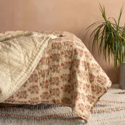 Graham & Green Antiqued Floral Block Printed Quilts
