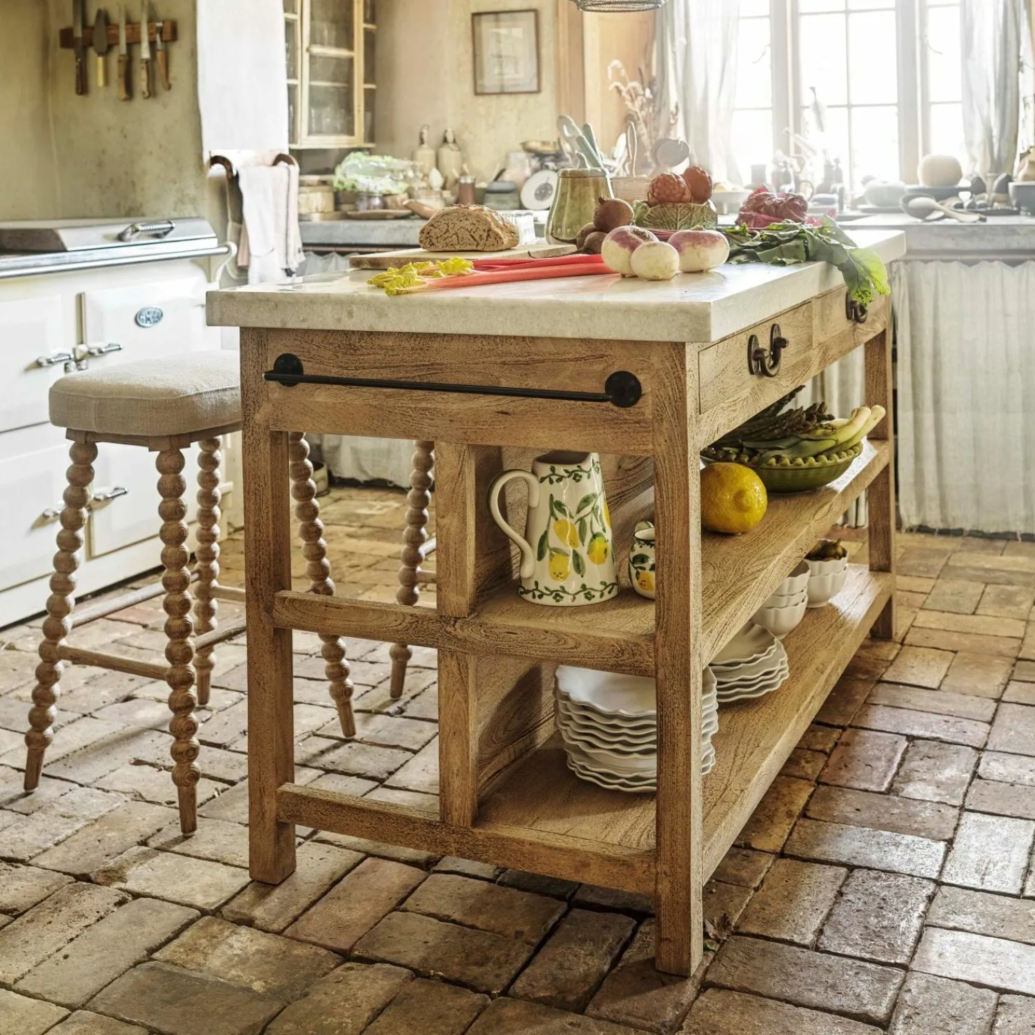 Graham & Green Aria Marble Topped Kitchen Breakfast Bar