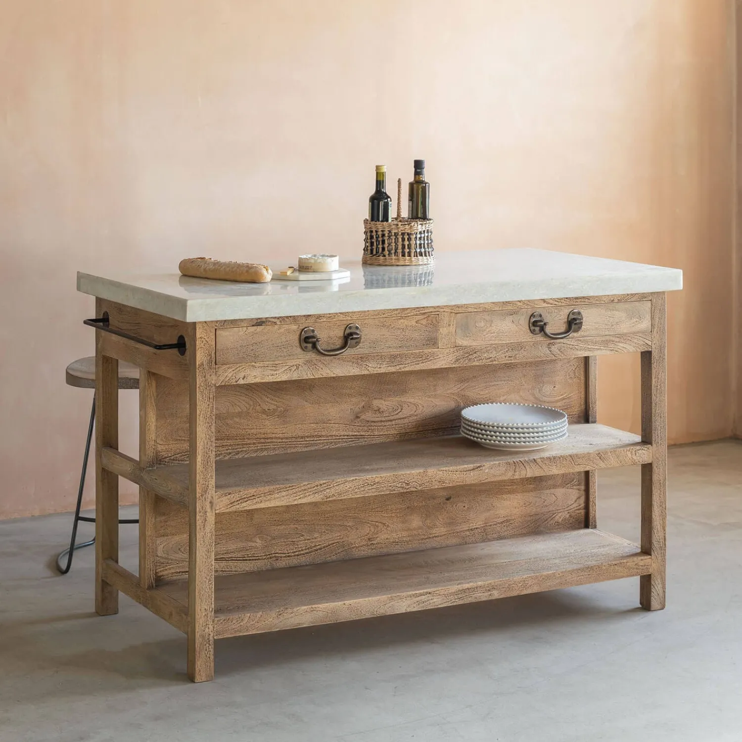 Graham & Green Aria Marble Topped Kitchen Breakfast Bar