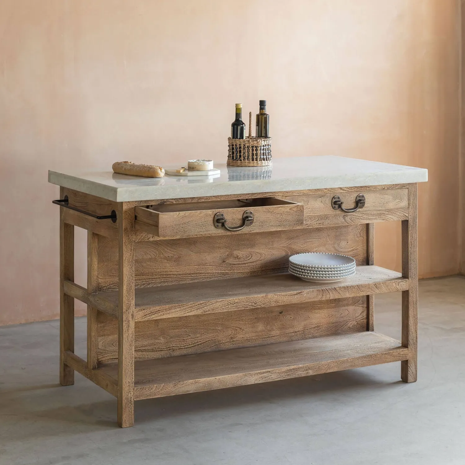 Graham & Green Aria Marble Topped Kitchen Breakfast Bar