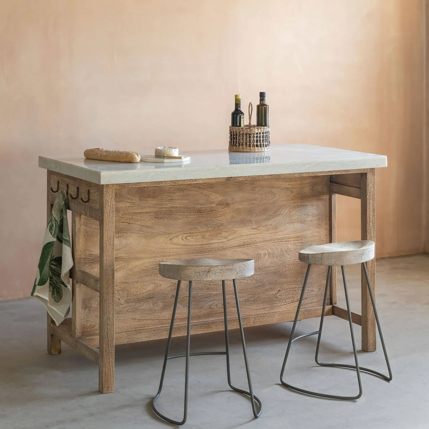 Graham & Green Aria Marble Topped Kitchen Breakfast Bar