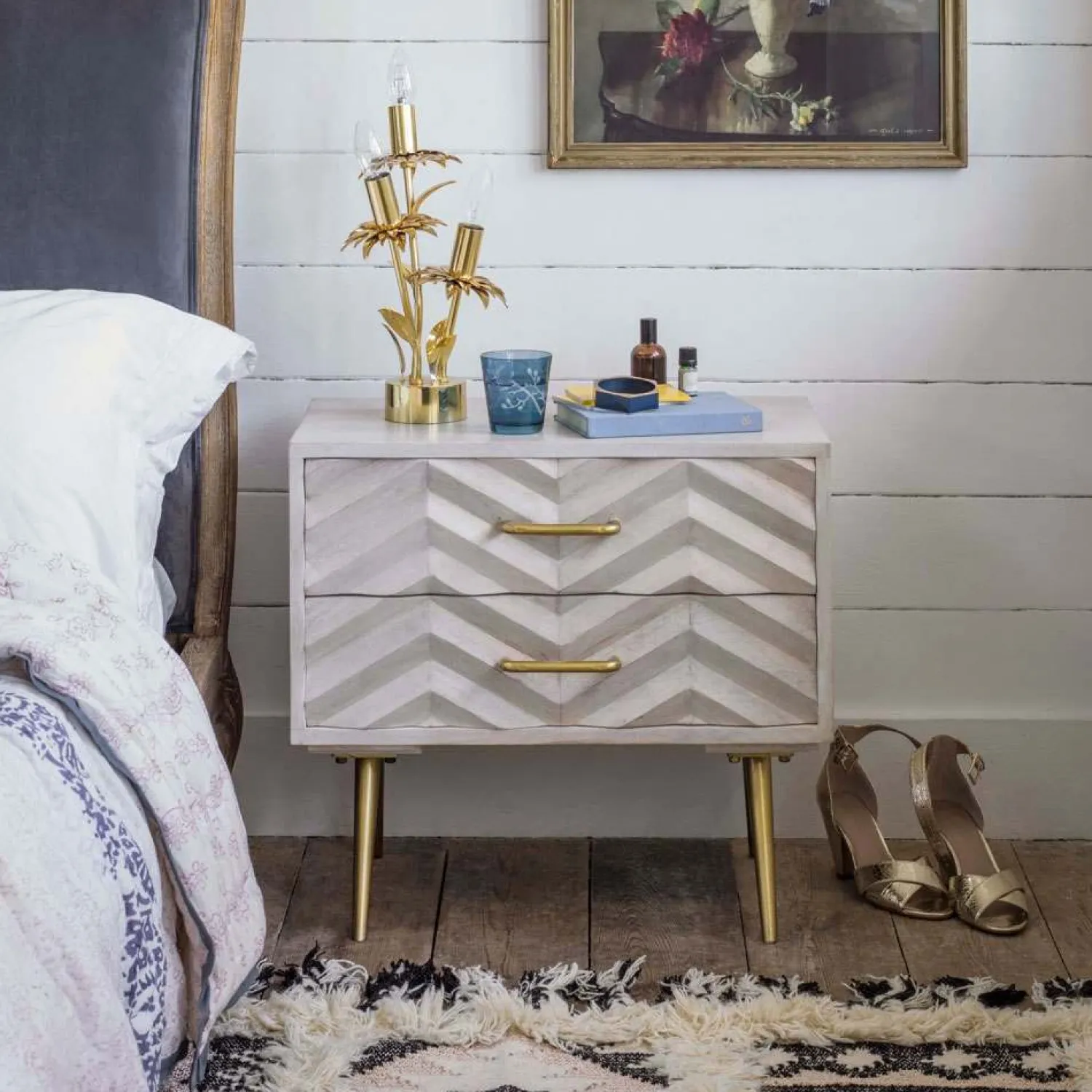Graham & Green Ariella Chevron Large Bedside Table
