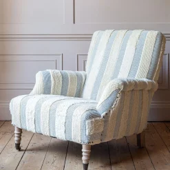Graham & Green Avree Misty Blue and White Striped Armchair