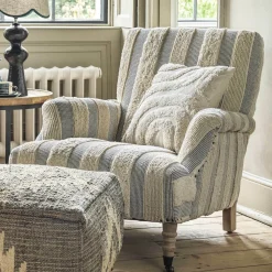 Graham & Green Avree Misty Blue and White Striped Armchair