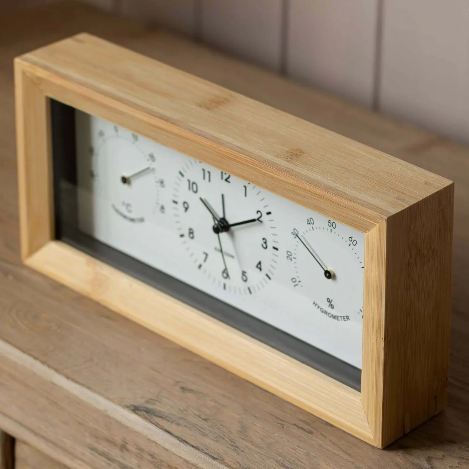 Graham & Green Bamboo Thermometer & Hygrometer Alarm Clock