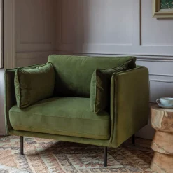 Graham & Green Bayler Moss Green Velvet Armchair