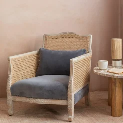 Graham & Green Baylor Grey Velvet and Cane Armchair