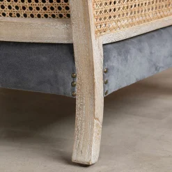 Graham & Green Baylor Grey Velvet and Cane Armchair