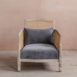 Graham & Green Baylor Grey Velvet and Cane Armchair