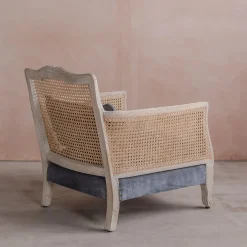 Graham & Green Baylor Grey Velvet and Cane Armchair