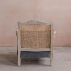 Graham & Green Baylor Grey Velvet and Cane Armchair