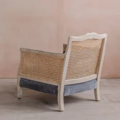 Graham & Green Baylor Grey Velvet and Cane Armchair