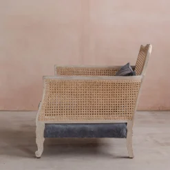Graham & Green Baylor Grey Velvet and Cane Armchair