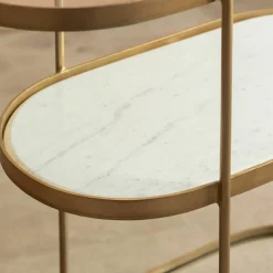 Graham & Green Beau Drinks Trolley with White Marble and Glass Shelves
