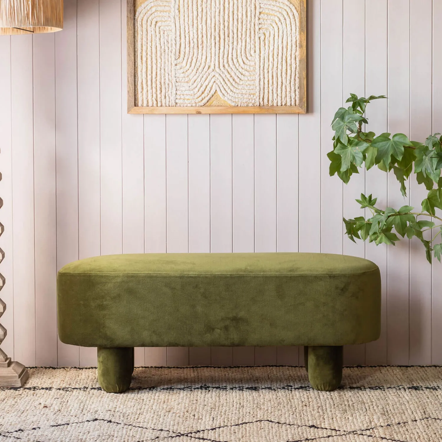 Graham & Green Bellamy Olive Velvet Bench