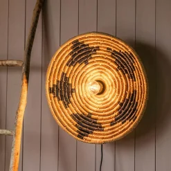 Graham & Green Black and Cream Seagrass Dish Wall Light