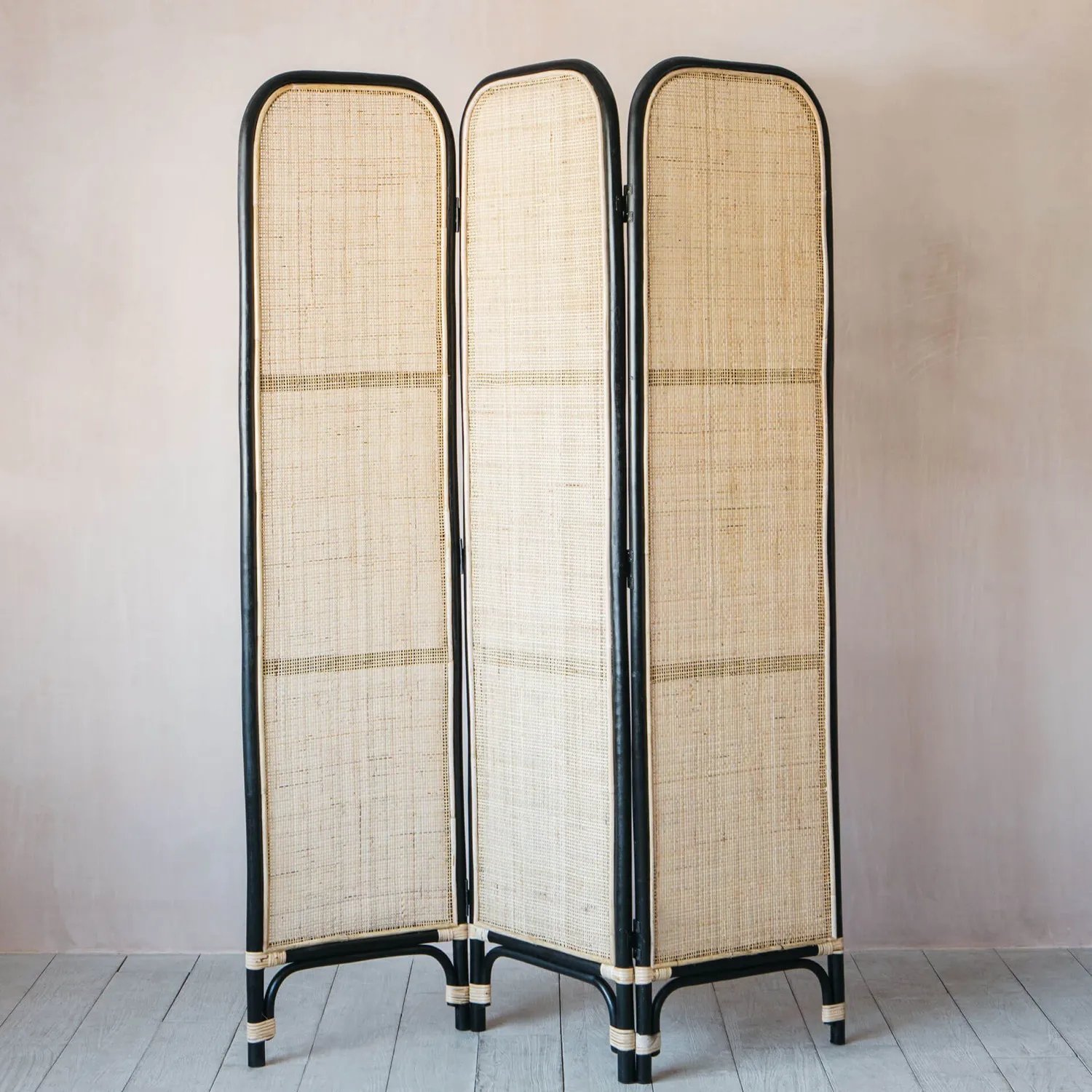 Graham & Green Black and Natural Rattan Screen