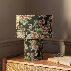 Graham & Green Black Floral Tapestry Table Lamp