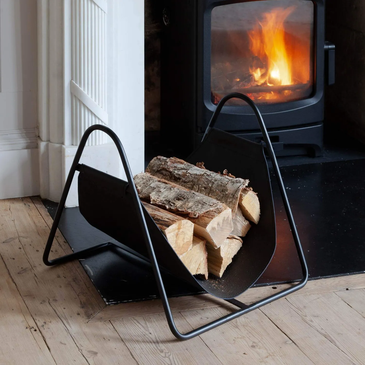 Graham & Green Black Leather Log Holder