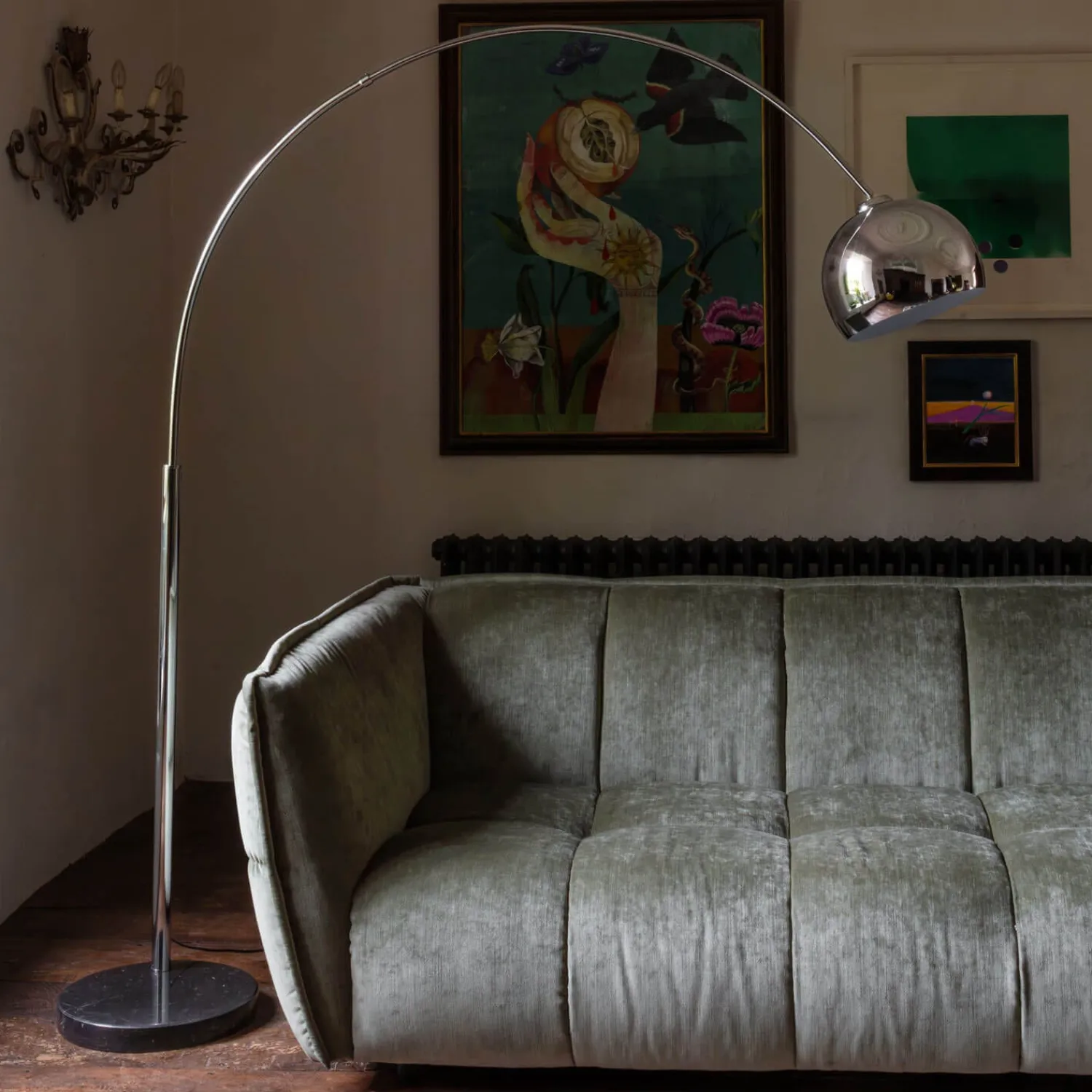 Graham & Green Black Marble and Chrome Floor Lamp